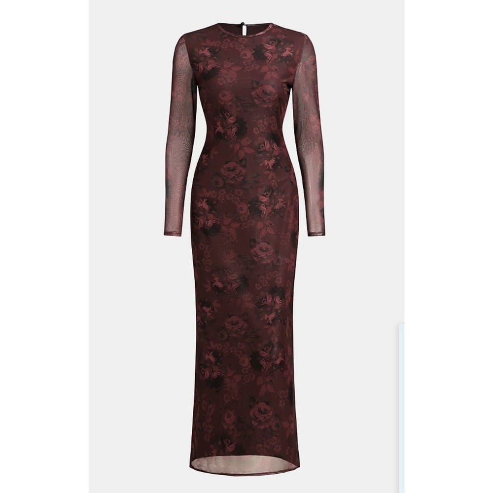 Cupshe Y2K Dark Floral Mesh Bodycon Maxi‎ Dress Long Sleeve Fairy Grunge Medium